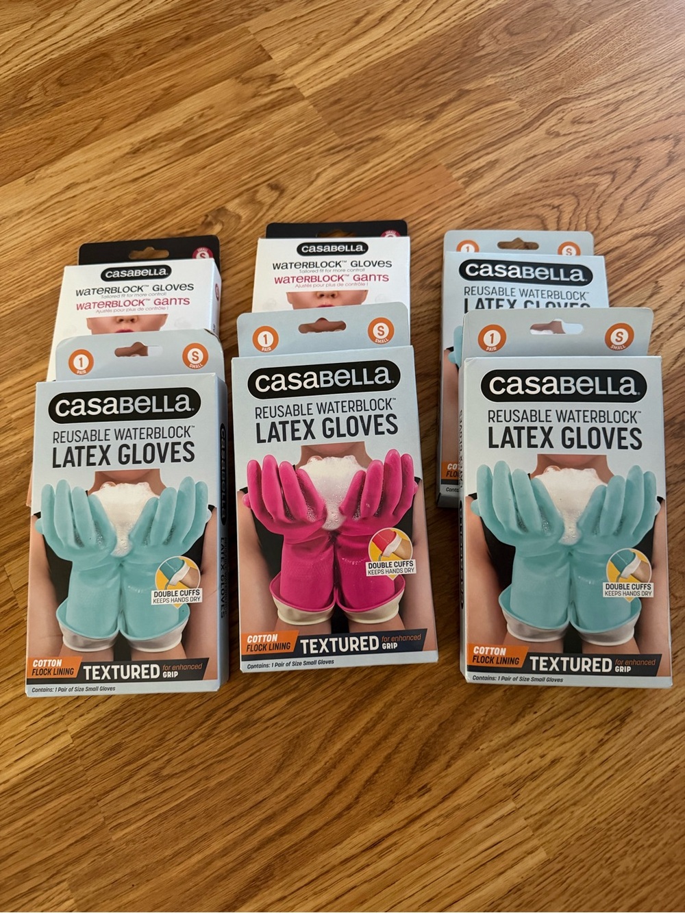 Reusable Waterblock Latex Gloves  Size Small . 6 pairs new in box.